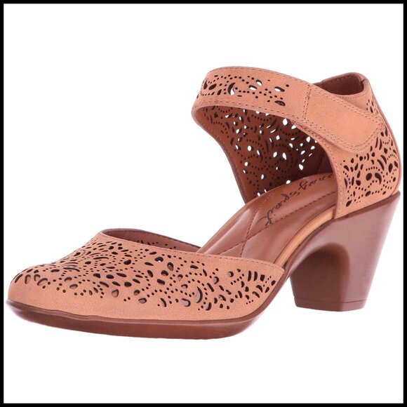Nubuck Leather Mary Jane Pump Adjustable Strap Cushioned Footbed Elegant Chic